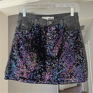 Topshop Moto Sequin Denim Mini Skirt